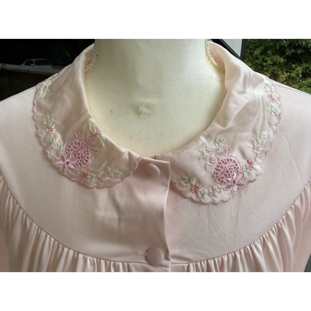 3 Vintage Shadowline Embroidered Robes Peignoir Medium Button Front Nylon